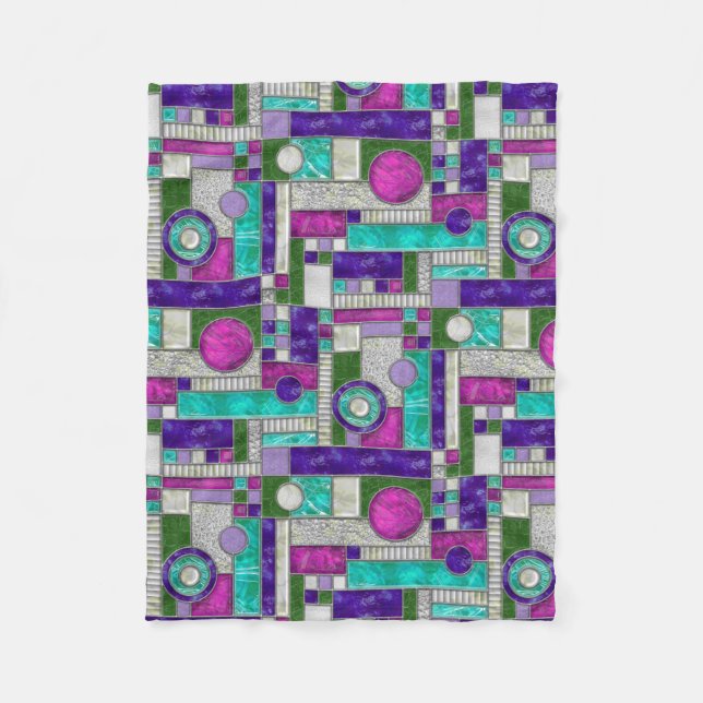 Pink Teal Stained Glass Fleece Blanket (Front)