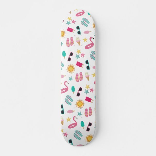 Pink Teal Summer Beach Pattern Skateboard (Front)