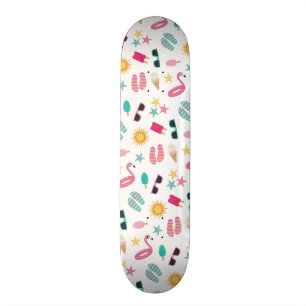 Pink Teal Summer Beach Pattern Skateboard