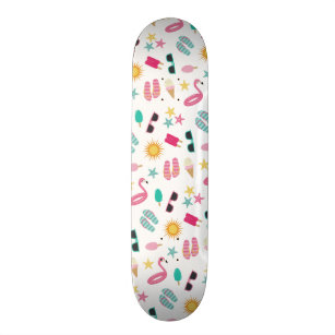 Pink Teal Summer Beach Pattern Skateboard