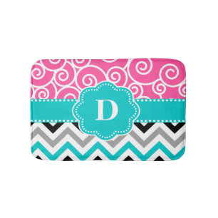 Pink Teal Swirl Chevron Monogram Bathmat Bath Mats