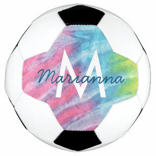 Pink Teal Tie Dye Name and Initial Personalised Football