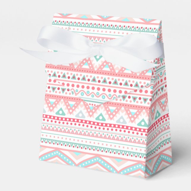 Pink & Teal Tribal DesignTent Favour Box (Front Side)