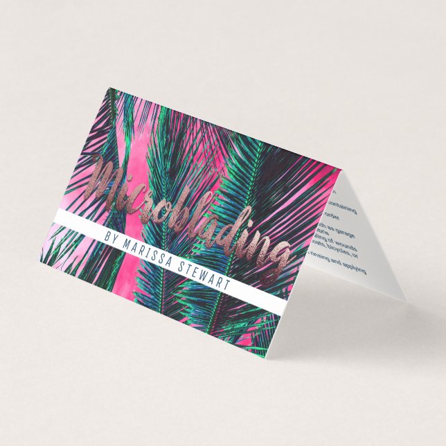 Pink Teal Tropical Summer Palm Tree Fronds Business Card (Front)