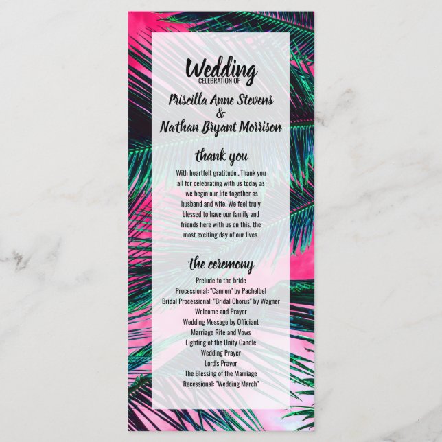 Pink Teal Tropical Summer Palm Tree Fronds Programme (Front)