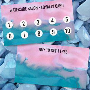 Pink Teal  Watercolor Abstract 10  Loyalty Card