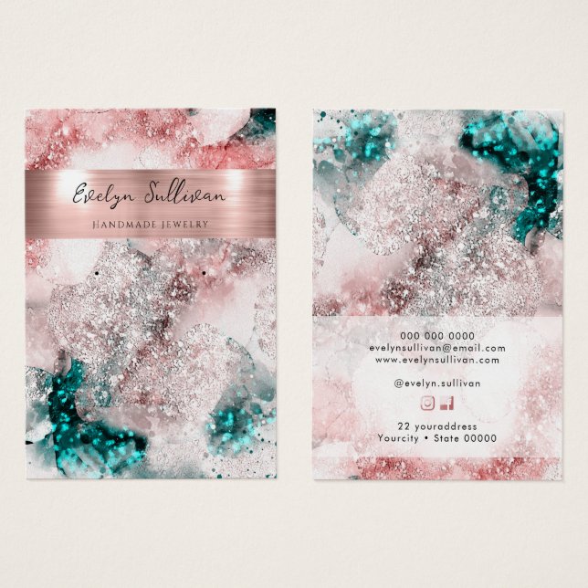 Pink teal watercolor earring display card (Front & Back)