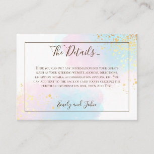 Pink Teal Watercolor Gold Confetti Wedding Details Enclosure Card