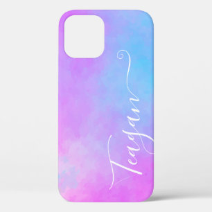 Pink Teal Watercolor Ombre Colour Gradient Stylish iPhone 12 Case