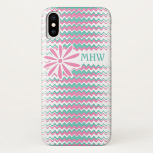 Pink & Teal Wavy Stripes custom monogram cases