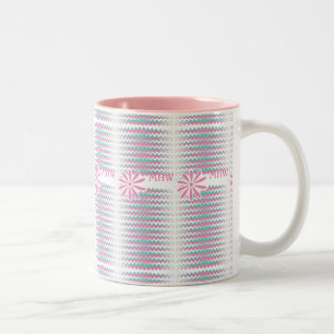 Pink & Teal Wavy Stripes custom monogram mugs