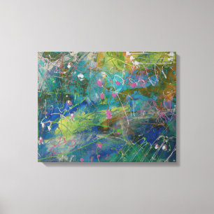Pink Teal Yellow Abstract Art on Canvas Print