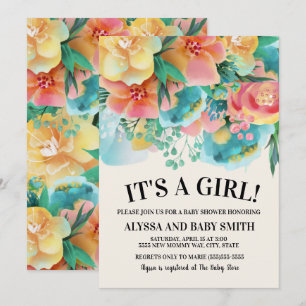 Pink Teal Yellow Floral Baby Shower Invitation