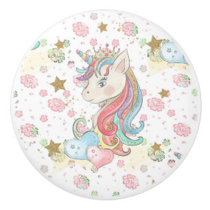 Pink Teal Yellow Unicorn Colourful Ceramic Knob