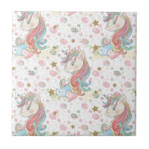 Pink Teal Yellow Unicorn Colourful Tile