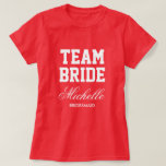 Pink Team Bride bridal party football jersey shirt<br><div class="desc">Pink Team Bride bridal party football jersey shirt. Custom tees with sporty stripes and personalised text. Fun clothing for wedding crew, bachelorette party etc. Make your own for bride to be and brides entourage; bridesmaids, maid of honour, cousin , sister, friends etc. Available in different colours. Cute outfits for girls...</div>