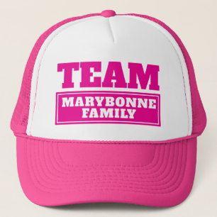 Pink team personalized team name or family name trucker hat