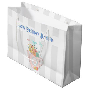 Pink Teapot with Flowers & Butterflies Birthday Large Gift Bag
