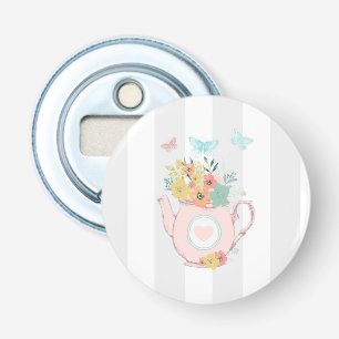 Pink Teapot with Flowers & Butterflies Bottle Opener
