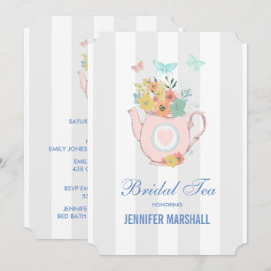 Pink Teapot with Flowers & Butterflies Bridal Tea Invitation