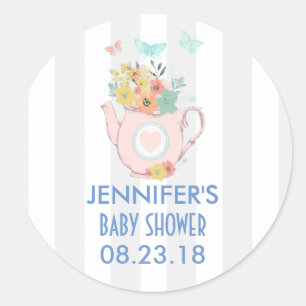 Pink Teapot with Flowers & Butterflies Classic Round Sticker
