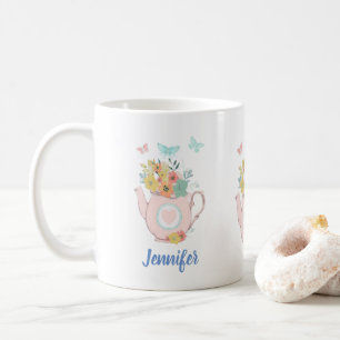Pink Teapot with Flowers & Butterflies Coffee Mug