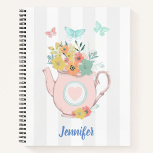 Pink Teapot with Flowers & Butterflies Notebook