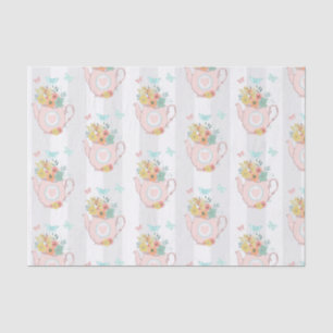 Pink Teapot with Flowers & Butterflies Pattern Tissue Paper