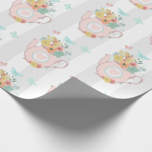 Pink Teapot with Flowers & Butterflies Pattern Wrapping Paper