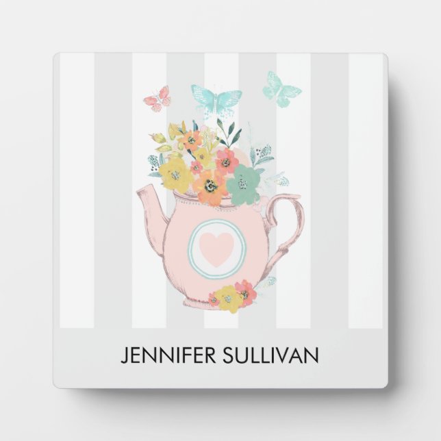 Pink Teapot with Flowers & Butterflies Plaque (Front)