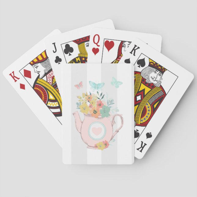 Pink Teapot with Flowers & Butterflies Playing Cards (Back)