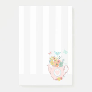 Pink Teapot with Flowers & Butterflies Post-it Notes