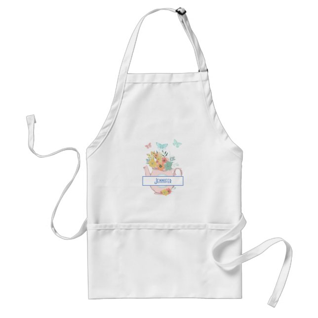 Pink Teapot with Flowers & Butterflies Standard Apron (Front)