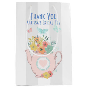 Pink Teapot with Flowers & Butterflies Thank You Medium Gift Bag
