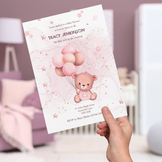 Pink Teddy Baby Shower Invitation (Creator Uploaded)