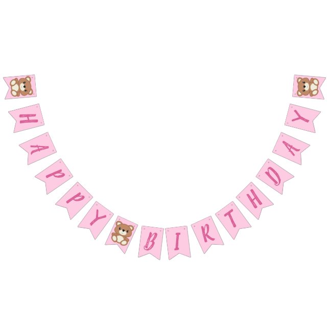 Pink Teddy Bear Baby Birthday Party Bunting (All)