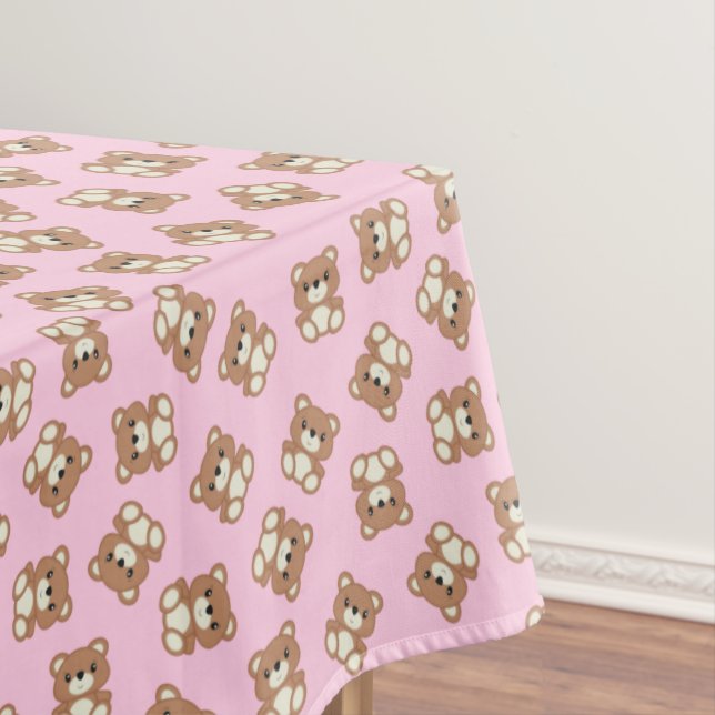 Pink Teddy Bear Baby Birthday Party Tablecloth (In Situ)