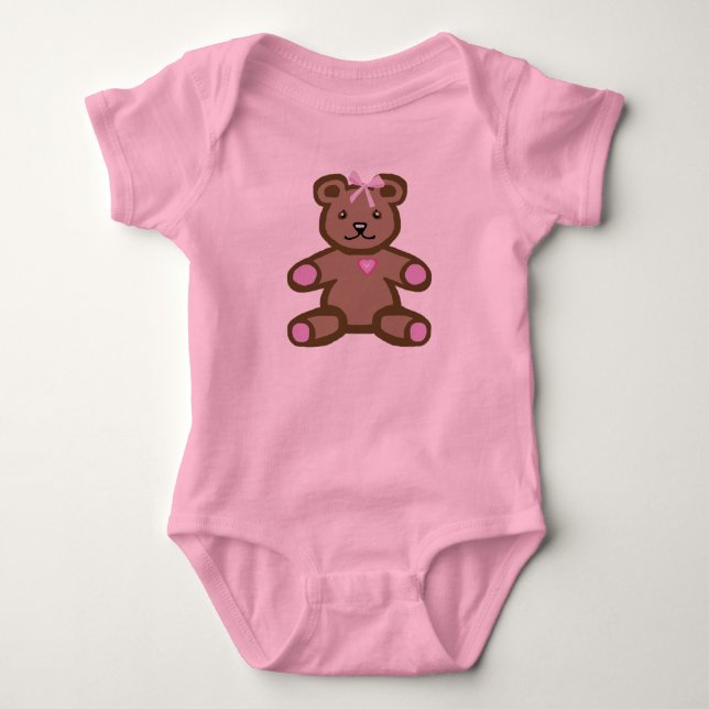 Pink teddy bear baby bodysuit (Front)