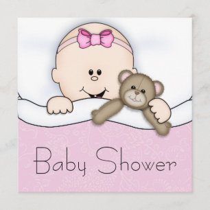 Pink Teddy Bear Baby Girl Shower Invitation