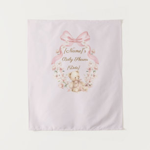 Pink Teddy Bear Baby Shower Backdrop Tapestry