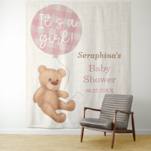 Pink Teddy Bear Baby Shower Backdrop Tapestry