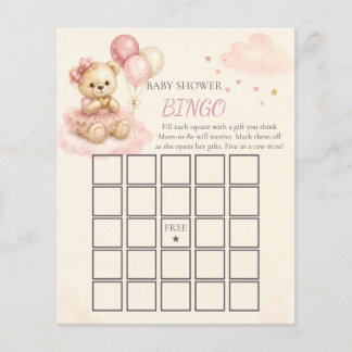 Pink Teddy Bear Baby Shower Bingo Game