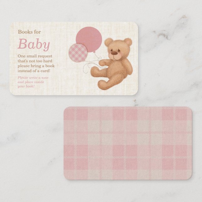 Pink Teddy Bear Baby Shower Book Request Enclosure Card (Front/Back)