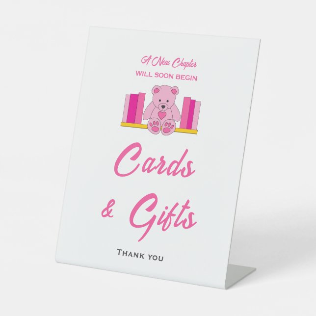 Pink Teddy Bear Baby Shower Cards & Gifts Sign (Front)