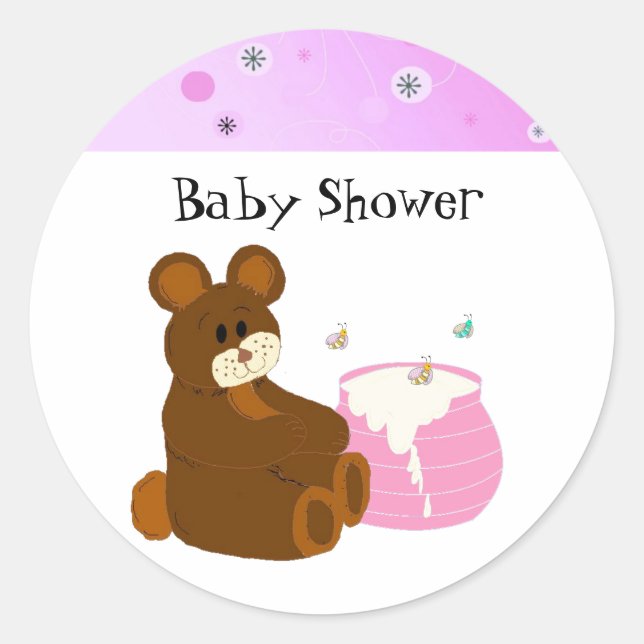 Pink Teddy Bear Baby Shower Classic Round Sticker (Front)