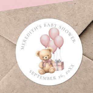 Pink Teddy Bear Baby Shower Classic Round Sticker