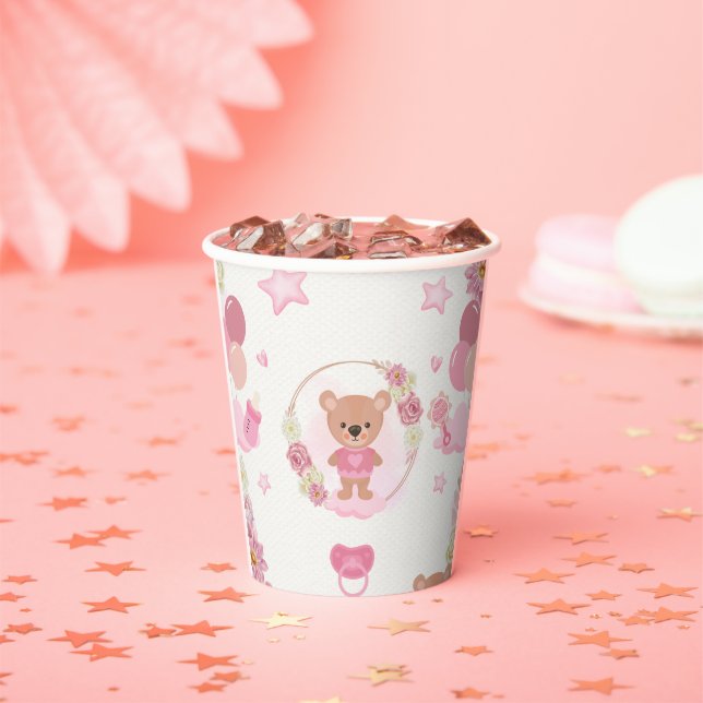 Pink Teddy Bear Baby Shower Cups (Insitu)