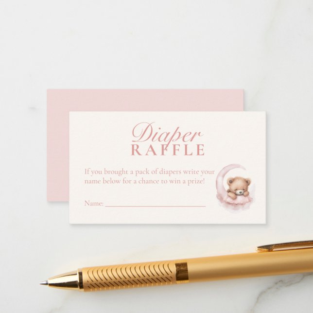 Pink Teddy Bear Baby Shower Diaper Raffle Card (Front/Back In Situ)