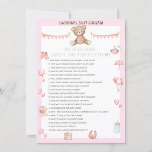 Pink Teddy Bear Baby Shower - Editable Name, 5x7 Invitation