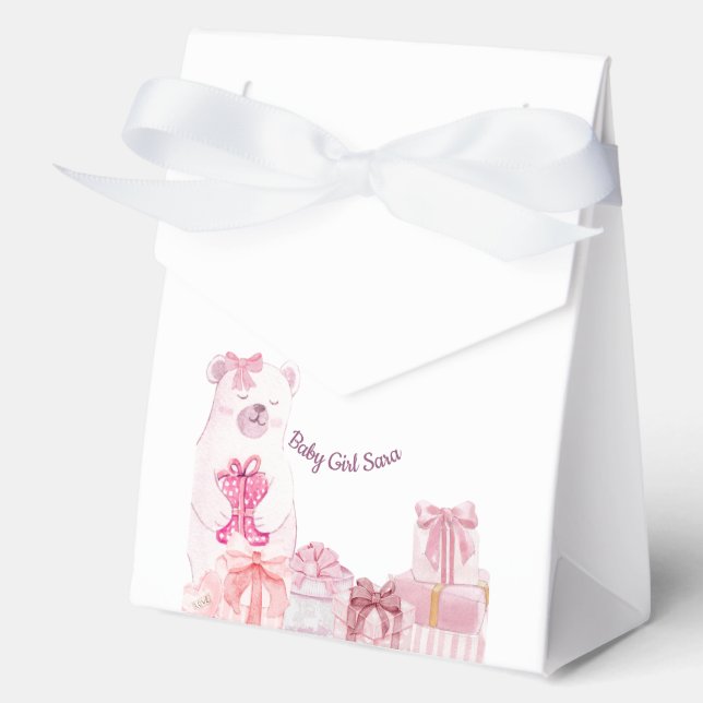 Pink Teddy Bear Baby Shower Favor Bag Favour Box (Front)